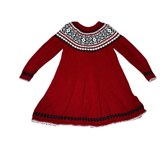 Hanna Andersson Girls Red Nordic Sweater Dress Size 5 Long Sleeve Holiday Winter - Picture 2 of 9